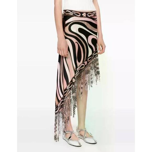 PUCCI Runway Sequin Fringed Asymmetric Skirt in Nero Nude IT 42 M - Picture 4 of 7
